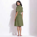 Back View of a Model wearing Cotton Corduroy Sage Green Coat Dress