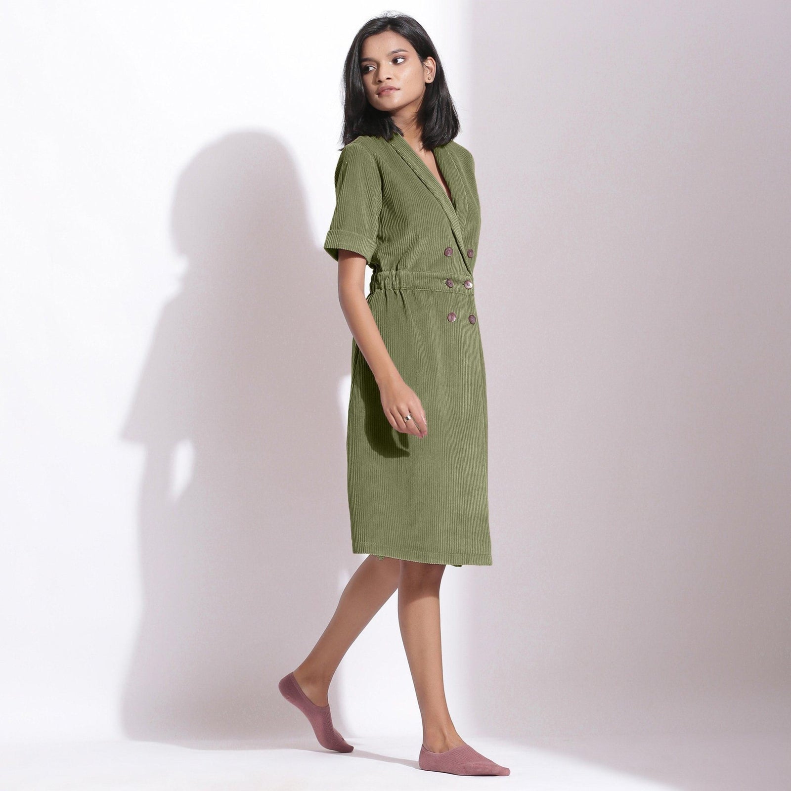 Sage Green Warm Cotton Corduroy Knee Length Coat Dress 40" / Tall (5'7" and above) Sage Green Warm Cotton Corduroy Knee Length Coat Dress 40" / Tall (5'7" and above)