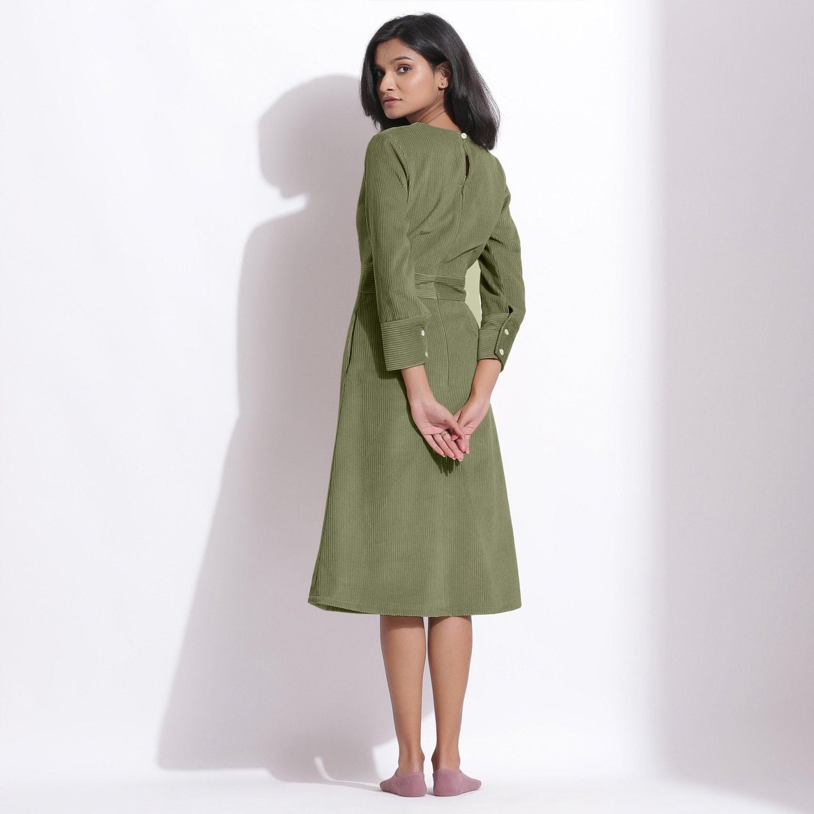 Sage Green Warm Cotton Corduroy Knee Length Dress 38" / Petite (5'1" and below) Sage Green Warm Cotton Corduroy Knee Length Dress 38" / Petite (5'1" and below)