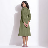 Back View of a Model wearing Cotton Corduroy Sage Green Surplice Dress