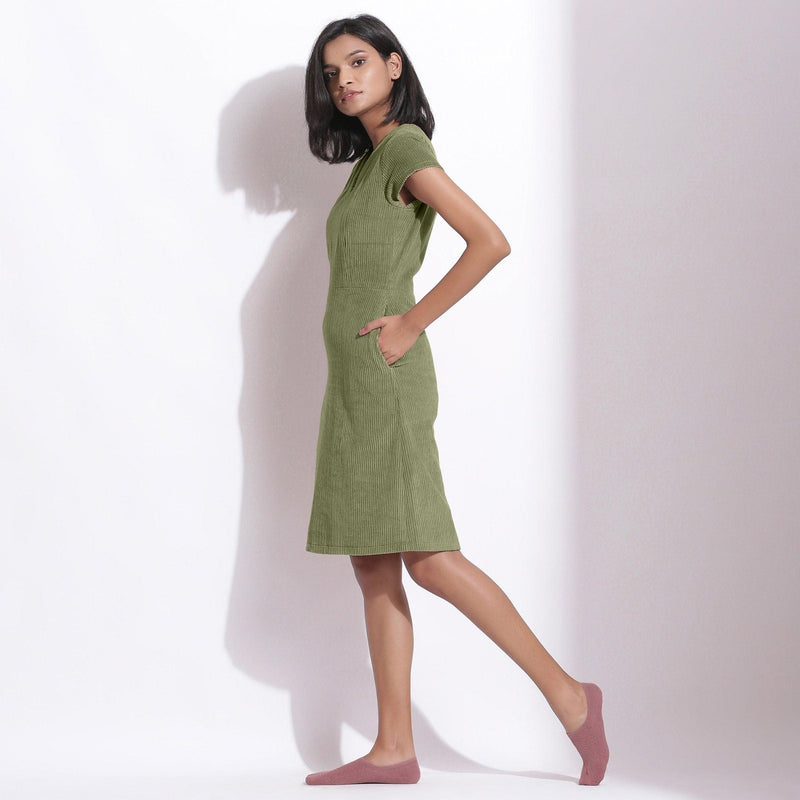 Buy Sage Green Warm Cotton Corduroy Knee Length Shift Dress Online at SeamsFriendly Buy Sage Green Warm Cotton Corduroy Knee Length Shift Dress Online at SeamsFriendly