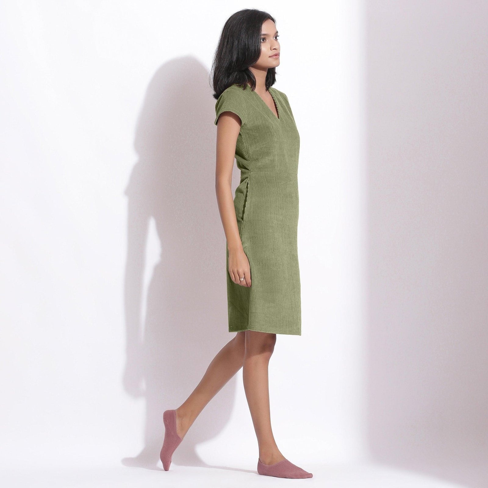 Sage Green Warm Cotton Corduroy Knee Length Shift Dress 42" / Petite (5'1" and below) Sage Green Warm Cotton Corduroy Knee Length Shift Dress 42" / Petite (5'1" and below)