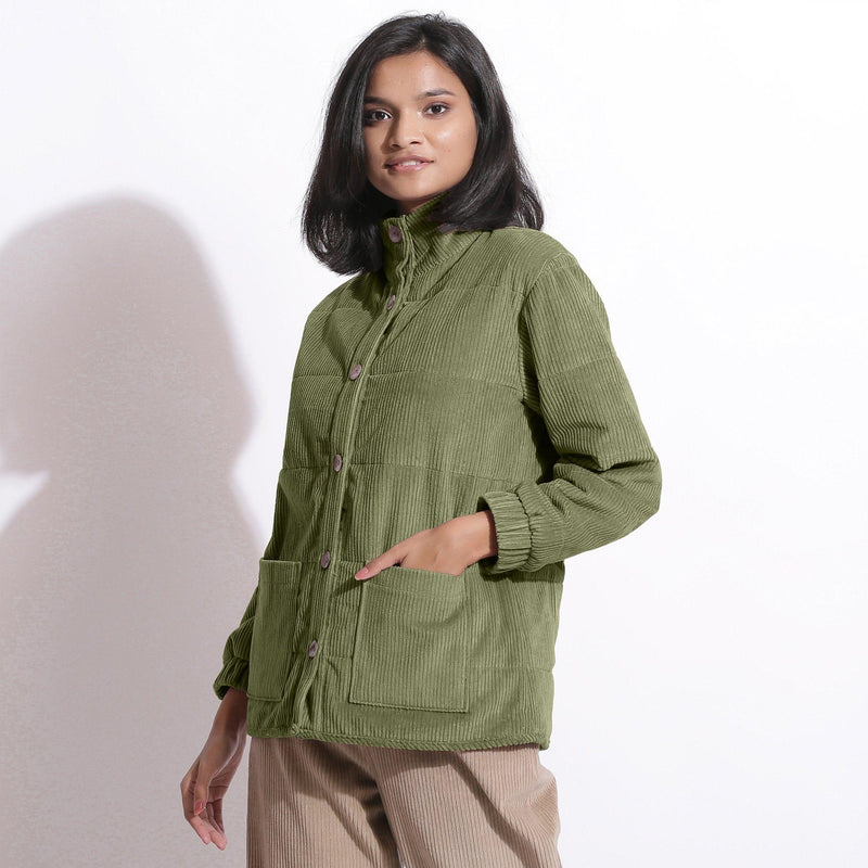 Green corduroy puffer jacket hotsell