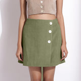 Front Detail of a Model wearing Sage Green Cotton Corduroy Short Skirt