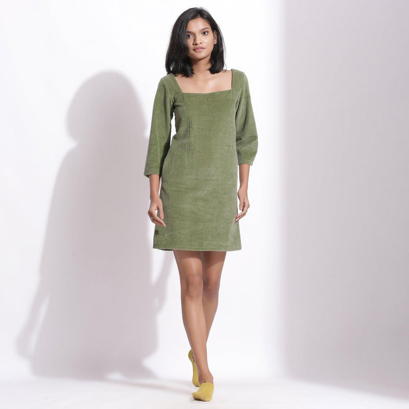 Sage Green Warm Cotton Corduroy Short Shift Dress 34" / Petite (5'1" and below) Sage Green Warm Cotton Corduroy Short Shift Dress 34" / Petite (5'1" and below)