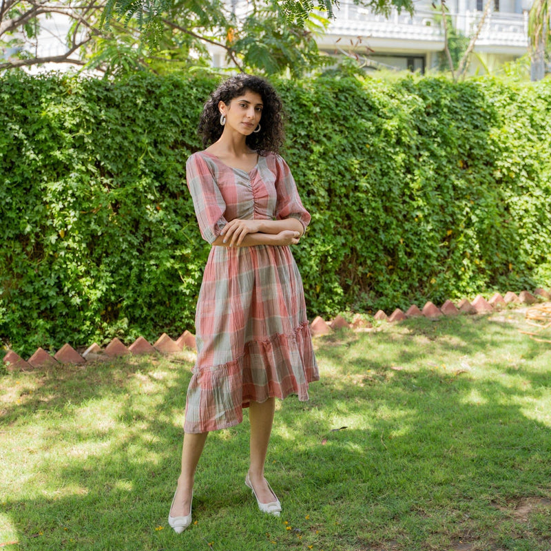 Buy Salmon Pink Crinkled Cotton Tiered Back Cut-Out Boho Dress Online at SeamsFriendly Buy Salmon Pink Crinkled Cotton Tiered Back Cut-Out Boho Dress Online at SeamsFriendly