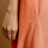 Close View of a Model wearing Salmon Pink Mangalgiri Cotton Godet Maxi Dress