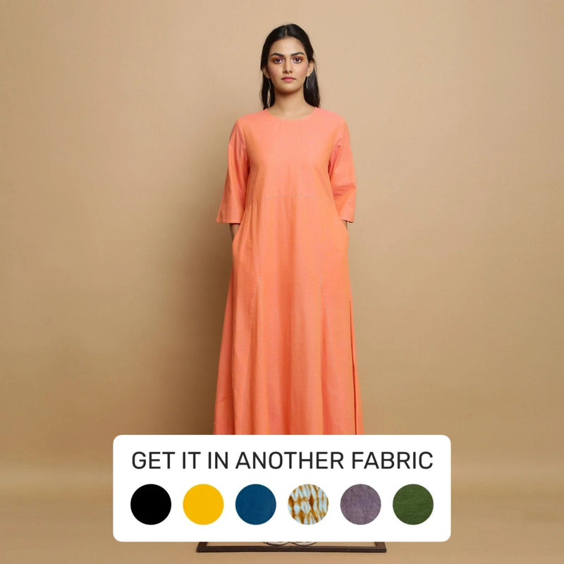 Buy Salmon Pink Mangalgiri Cotton Godet Maxi Dress Online at SeamsFriendly Buy Salmon Pink Mangalgiri Cotton Godet Maxi Dress Online at SeamsFriendly