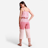 Salmon Pink Striped Cotton Elasticated Camisole Jumpsuit