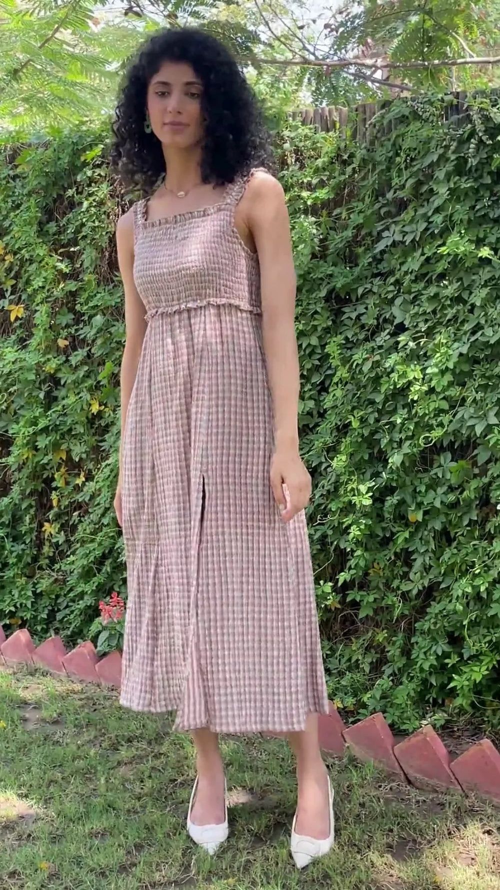 open lace back dress Print Dress Sundress - Lace-Up Back Midi Dress main image 0