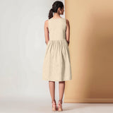 Back View of a Model wearing Sand Beige Gathered Yoke Dress