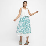 Front View of a Model wearing Sanganeri Hand Block Print Layered Skirt