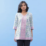 Front View of a Model wearing Sanganeri Hand Block Printed Blue Kurti Top