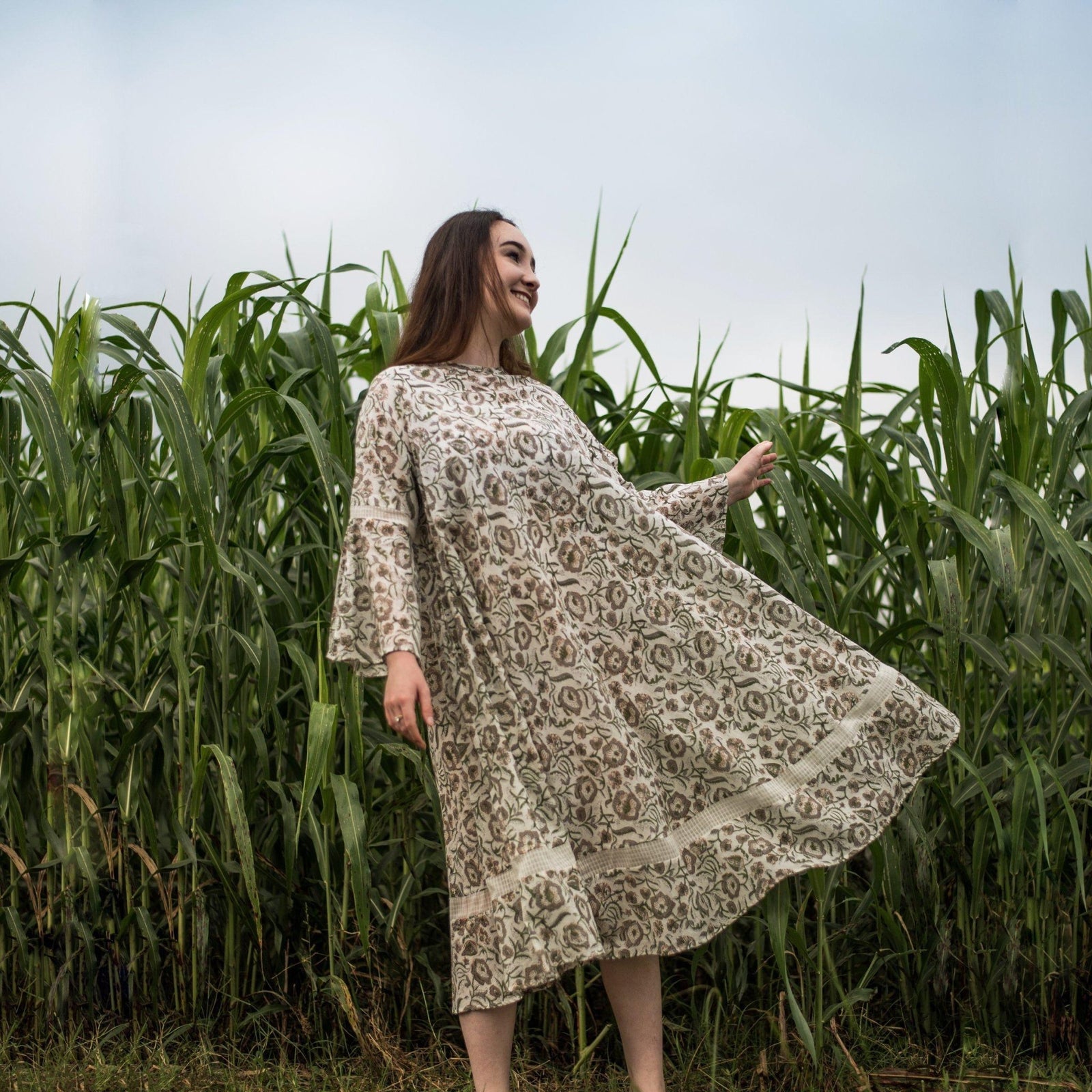 tent dress Sanganeri Block Printed Cotton Midi Tent Dress 70" / Petite (5'1" and below)