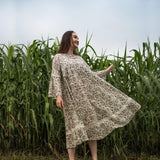 Right View of a Model wearing Sanganeri Block Printed Midi Tent Dress