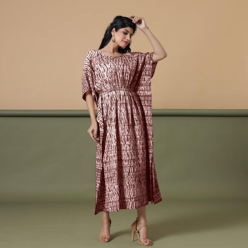 Sangria Wine Shibori Tie-Dye Cotton Maxi Kaftan Dress 50