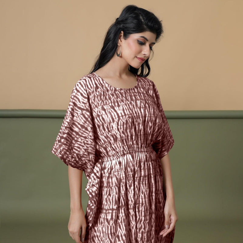 Sangria Wine Shibori Tie-Dye Cotton Maxi Kaftan Dress 38