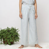 Front View of a Model wearing Sky Blue Cotton Rolled Up Straight Pant