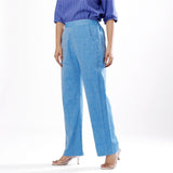 Left View of a Model wearing Handspun Sky Blue Elasticated Straight Pant