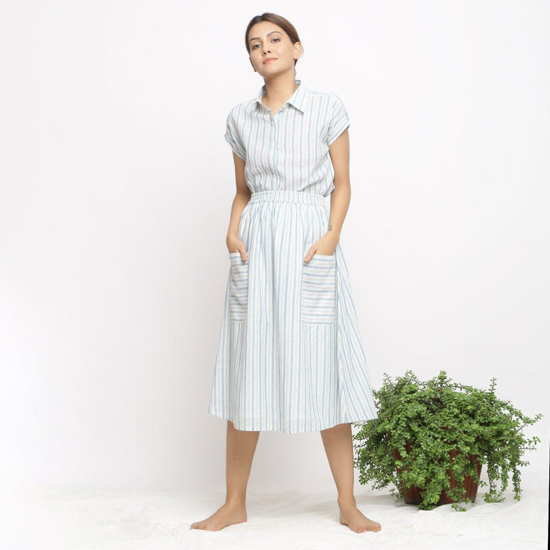 Front View of a Model wearing Sky Blue Handspun Cotton Gathered Skirt