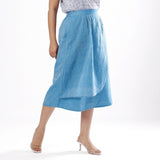 Right View of a Model wearing Handspun Sky Blue Layered Skirt