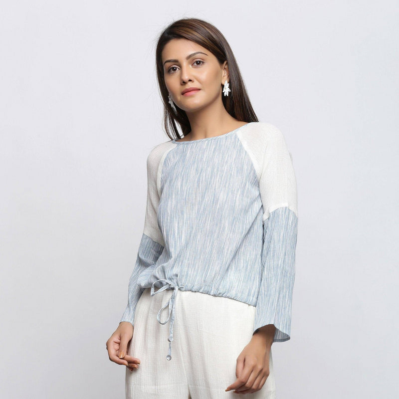 Sky Blue Yarn Dyed Cotton Raglan Sleeve Top