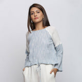 Sky Blue Yarn Dyed Cotton Raglan Sleeve Top