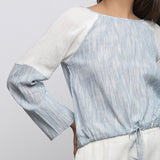 Front Detail of a Model wearing Sky Blue Yarn Dyed Cotton Straight Top