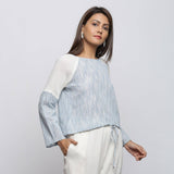 Sky Blue Yarn Dyed Cotton Raglan Sleeve Top