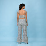 Back View of a Model wearing Slate Blue Block Printed 100% Cotton Bustier Top