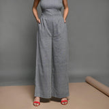 Front View of a Model wearing Slate Grey Handspun Cotton Wide Leg Pants