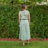 Smoke Green Cotton A-Line Sheath Midi Wrap Dress