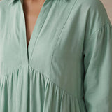 Smoke Green Cotton Deep-V Maxi Tier Dress