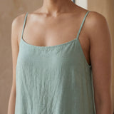 Smoke Green Cotton Drop-Waist Camisole Maxi Tier Dress
