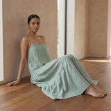 Smoke Green Cotton Drop-Waist Camisole Maxi Tier Dress