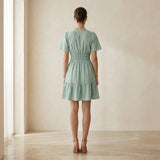 Smoke Green Cotton Elasticated Short Tier Dress