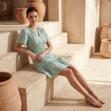 Smoke Green Cotton Elasticated Short Tier Dress