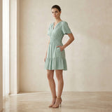 Smoke Green Cotton Elasticated Short Tier Dress