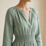 Smoke Green Cotton Fit and Flare Maxi Tier Dress