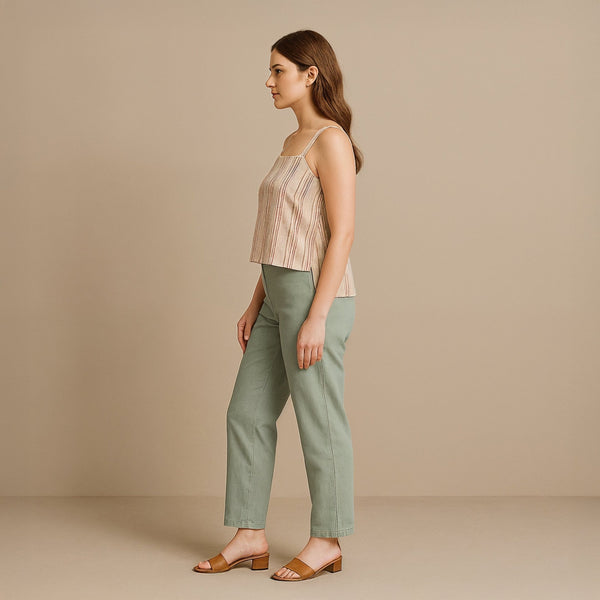 Smoke Green Cotton High-Rise Tapered Chino Pant