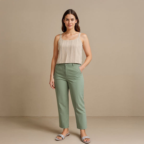 Smoke Green Cotton High-Rise Tapered Chino Pant