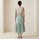 Smoke Green Cotton Ruffle Midi Wrap Skirt