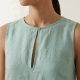 Smoke Green Cotton Sleeveless A-Line Short Shift Dress