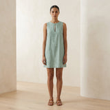 Smoke Green Cotton Sleeveless A-Line Short Shift Dress