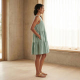 Smoke Green Cotton Tiered Mini Sundress