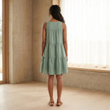 Smoke Green Cotton Tiered Mini Sundress
