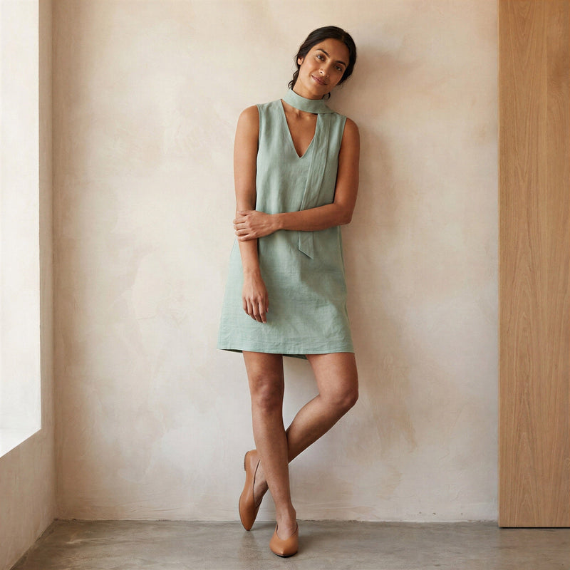 dress with neck scarf short Noor | Black Bandeau-Neck Mini Dress With Scarf Detail