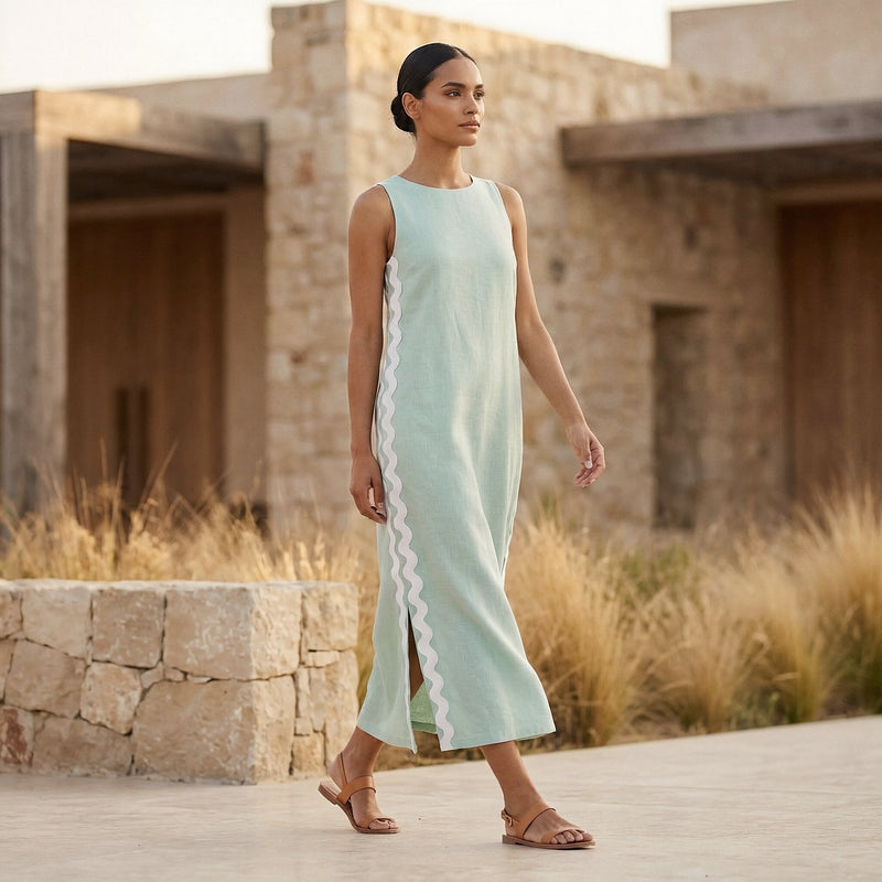 Buy Smoke Green Cotton Wavy Stripe Maxi Shift Dress Online at SeamsFriendly