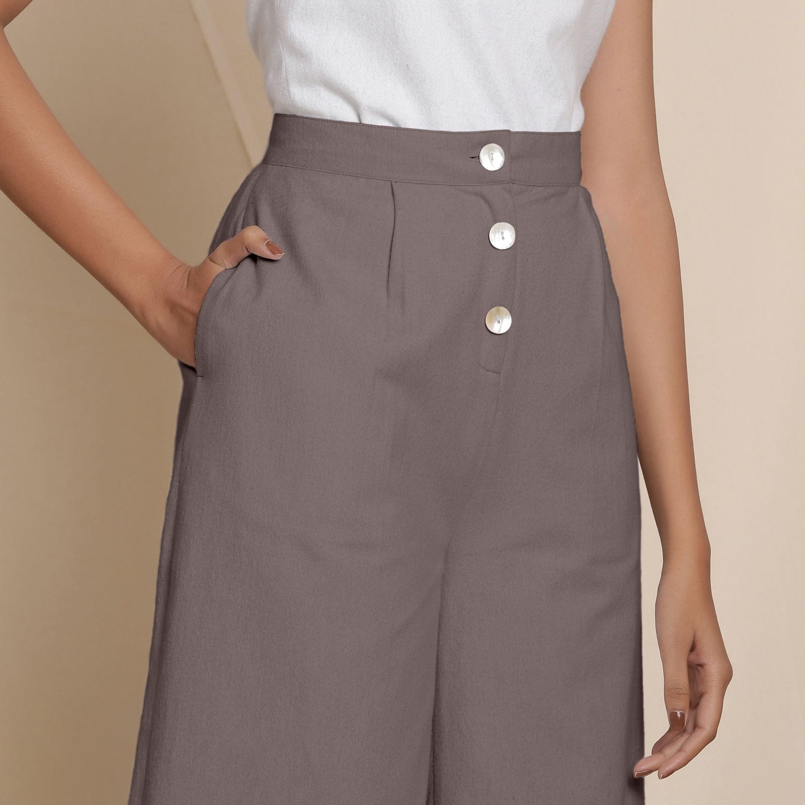 Buy Solid Ash Grey Warm Cotton Flannel High-Rise Culottes Online