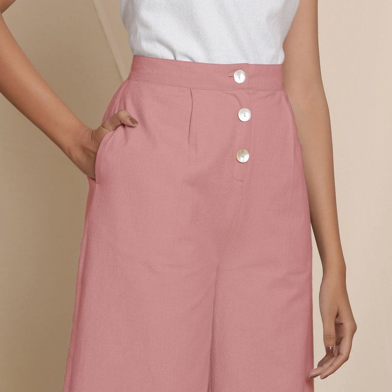 Front Detail of a Model wearing Warm Cotton Flannel Pink Culottes